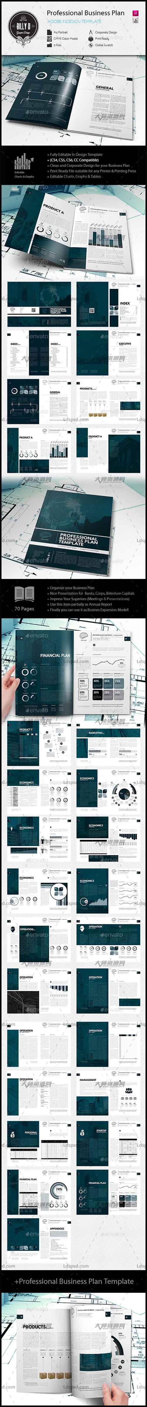 Professional Business Plan Template,indesign模板－商业计划手册(通用型/70页)